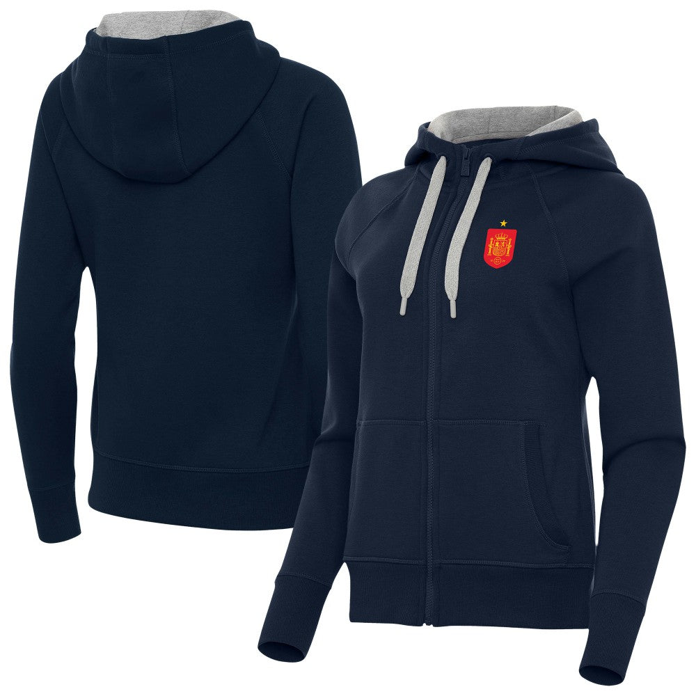 Spain National Team Antigua Women's Takeover Fleece Raglan Full-Zip Hoodie -  Navy