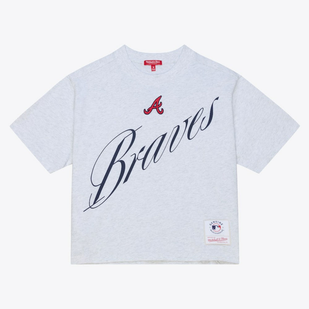 MLB Atlanta Braves Mitchell & Ness Women's Script Cropped Boxy T-Shirt