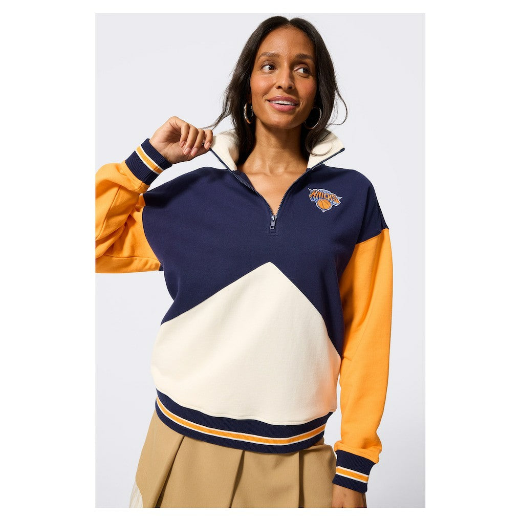 NBA New York Knicks Terez Unisex Colorblock Quarter-Zip Pullover