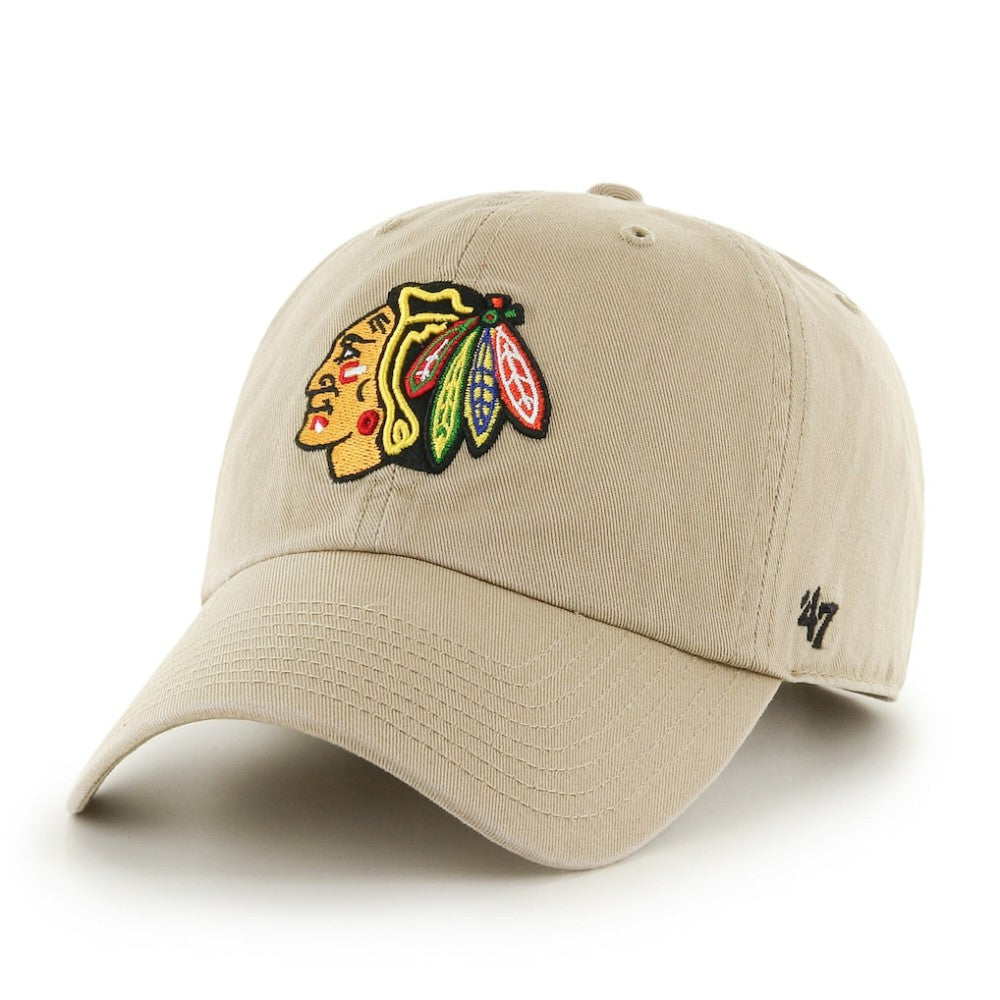 NHL Khaki Chicago Blackhawks '47 Logo Clean Up Adjustable Hat
