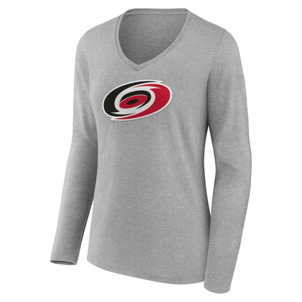 NHL Gray Carolina Hurricanes Women's Primary Logo Long Sleeve V-Neck T-Shirt