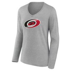 NHL Gray Carolina Hurricanes Women's Primary Logo Long Sleeve V-Neck T-Shirt