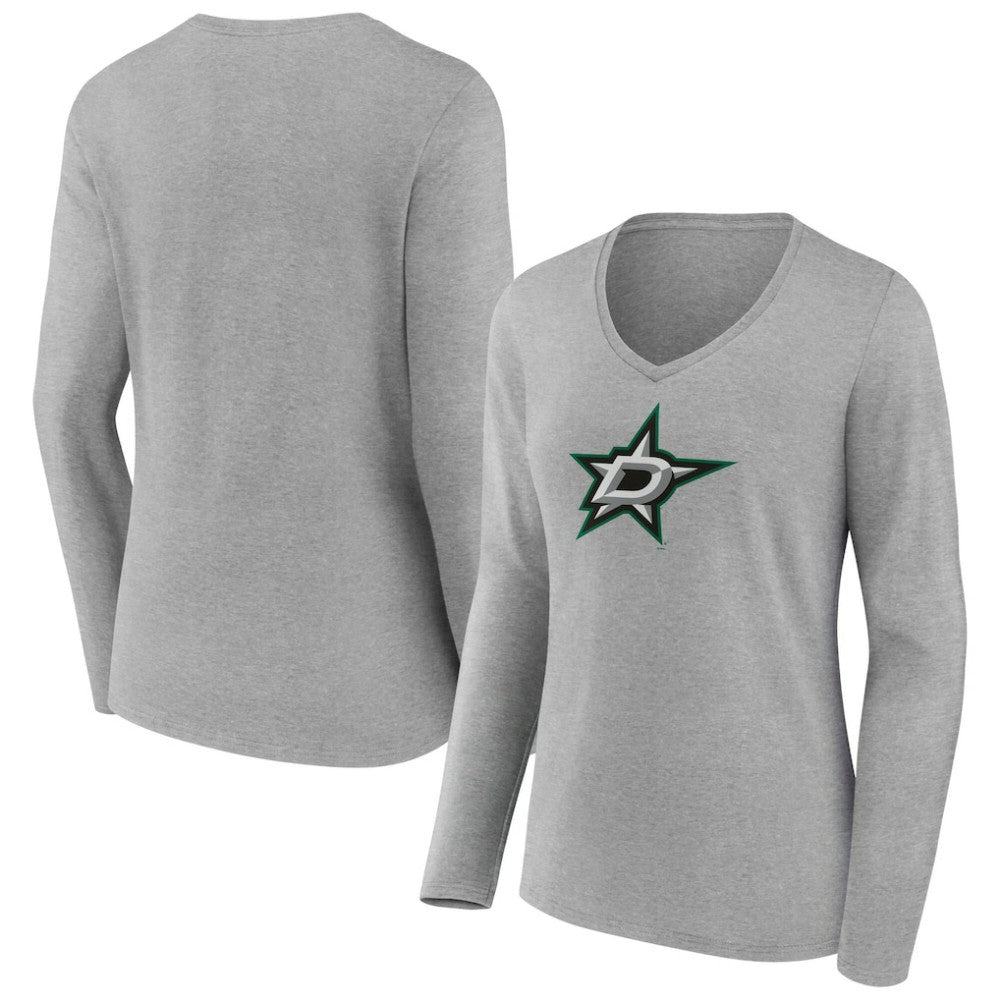 NHL Gray Dallas Stars Women's Primary Logo Long Sleeve V-Neck T-Shirt