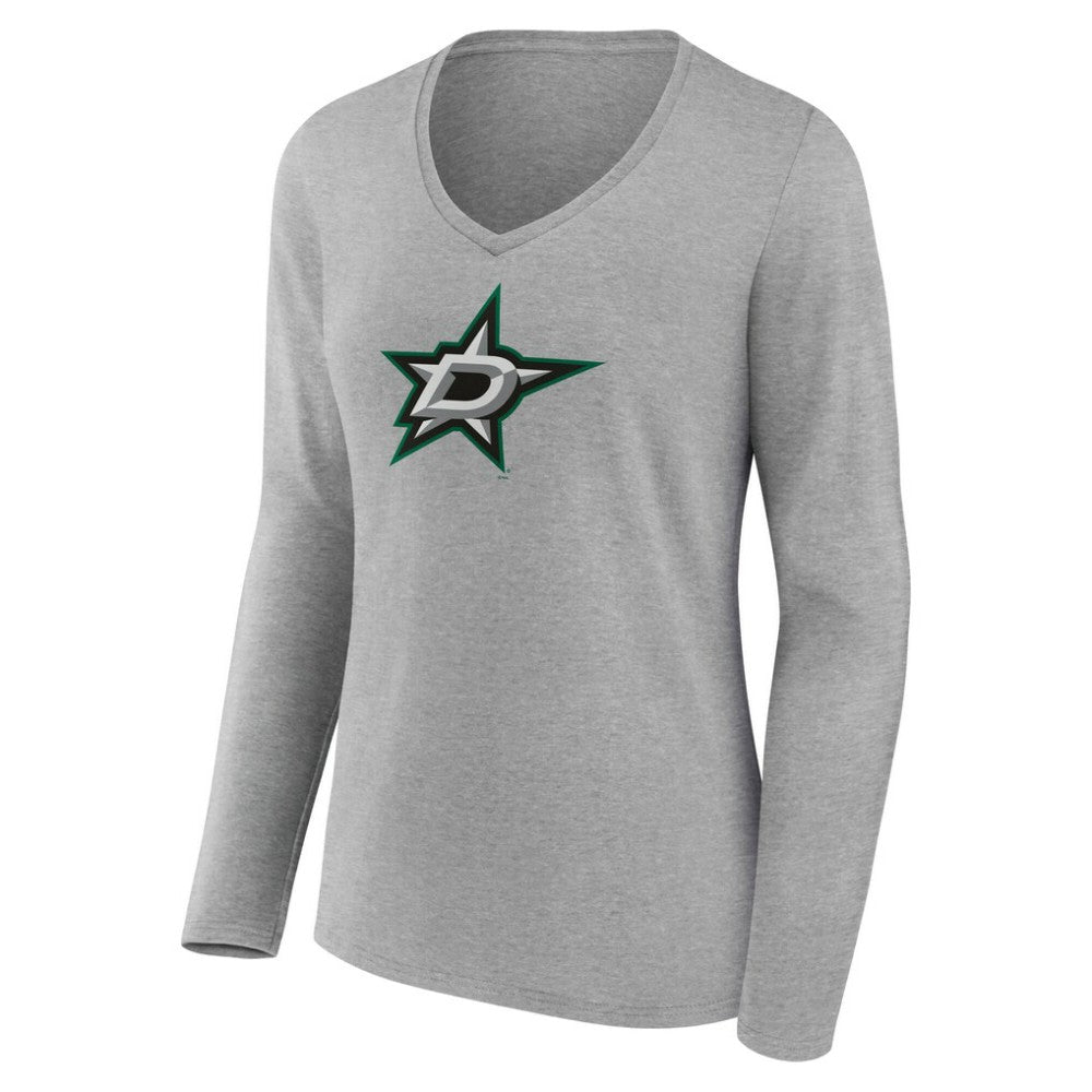 NHL Gray Dallas Stars Women's Primary Logo Long Sleeve V-Neck T-Shirt