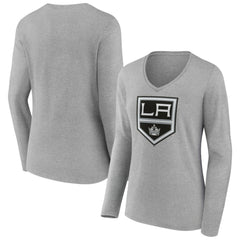 NHL Gray Los Angeles Kings Women's Primary Logo Long Sleeve V-Neck T-Shirt