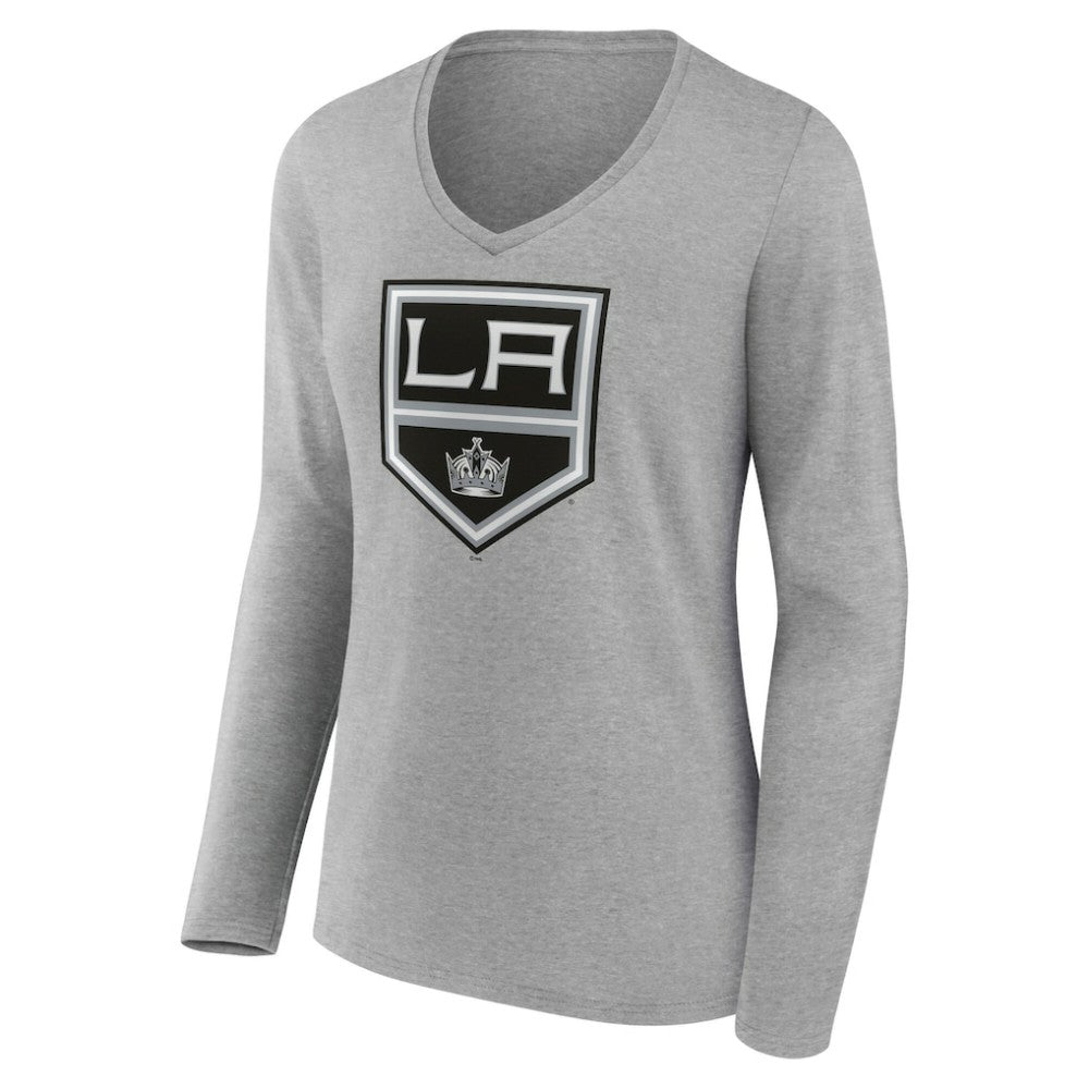 NHL Gray Los Angeles Kings Women's Primary Logo Long Sleeve V-Neck T-Shirt