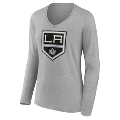 NHL Gray Los Angeles Kings Women's Primary Logo Long Sleeve V-Neck T-Shirt