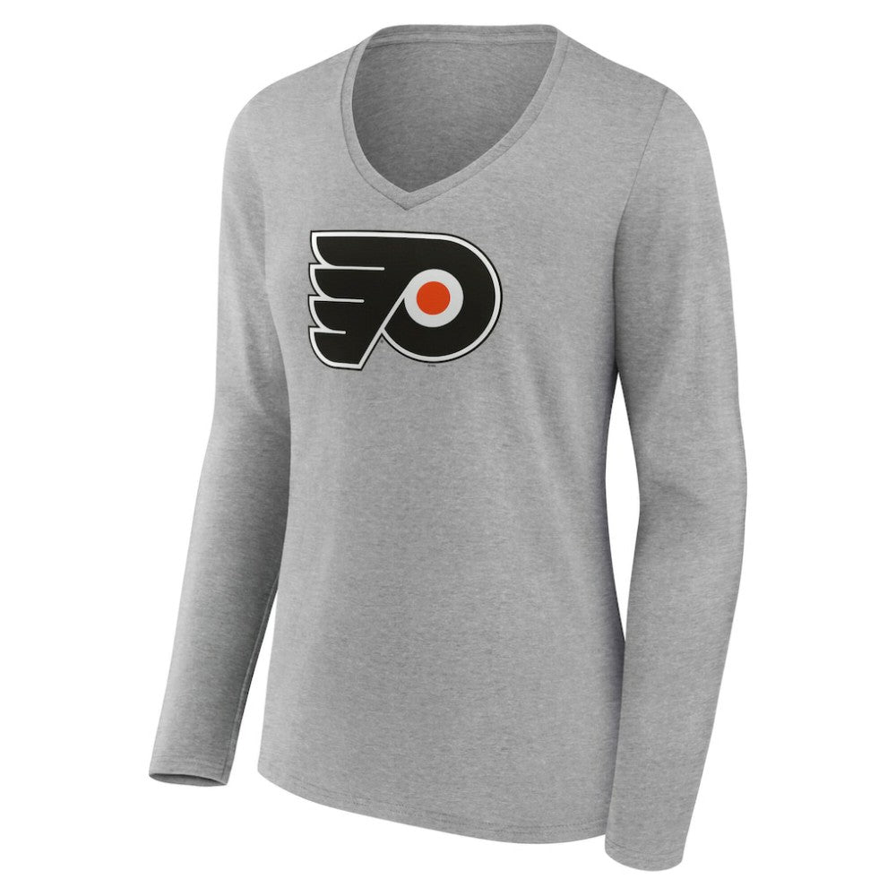 NHL Gray Philadelphia Flyers Women's Primary Logo Long Sleeve V-Neck T-Shirt