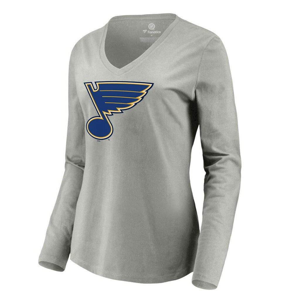 NHL Gray St. Louis Blues Women's Primary Logo Long Sleeve V-Neck T-Shirt