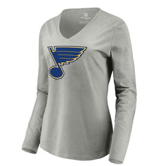 NHL Gray St. Louis Blues Women's Primary Logo Long Sleeve V-Neck T-Shirt
