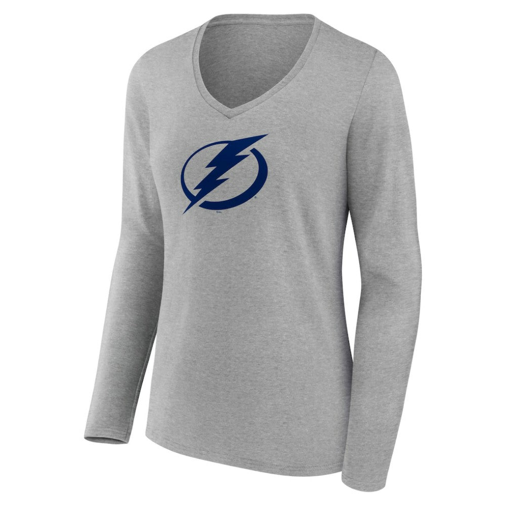 NHL Gray Tampa Bay Lightning Women's Primary Logo Long Sleeve V-Neck T-Shirt