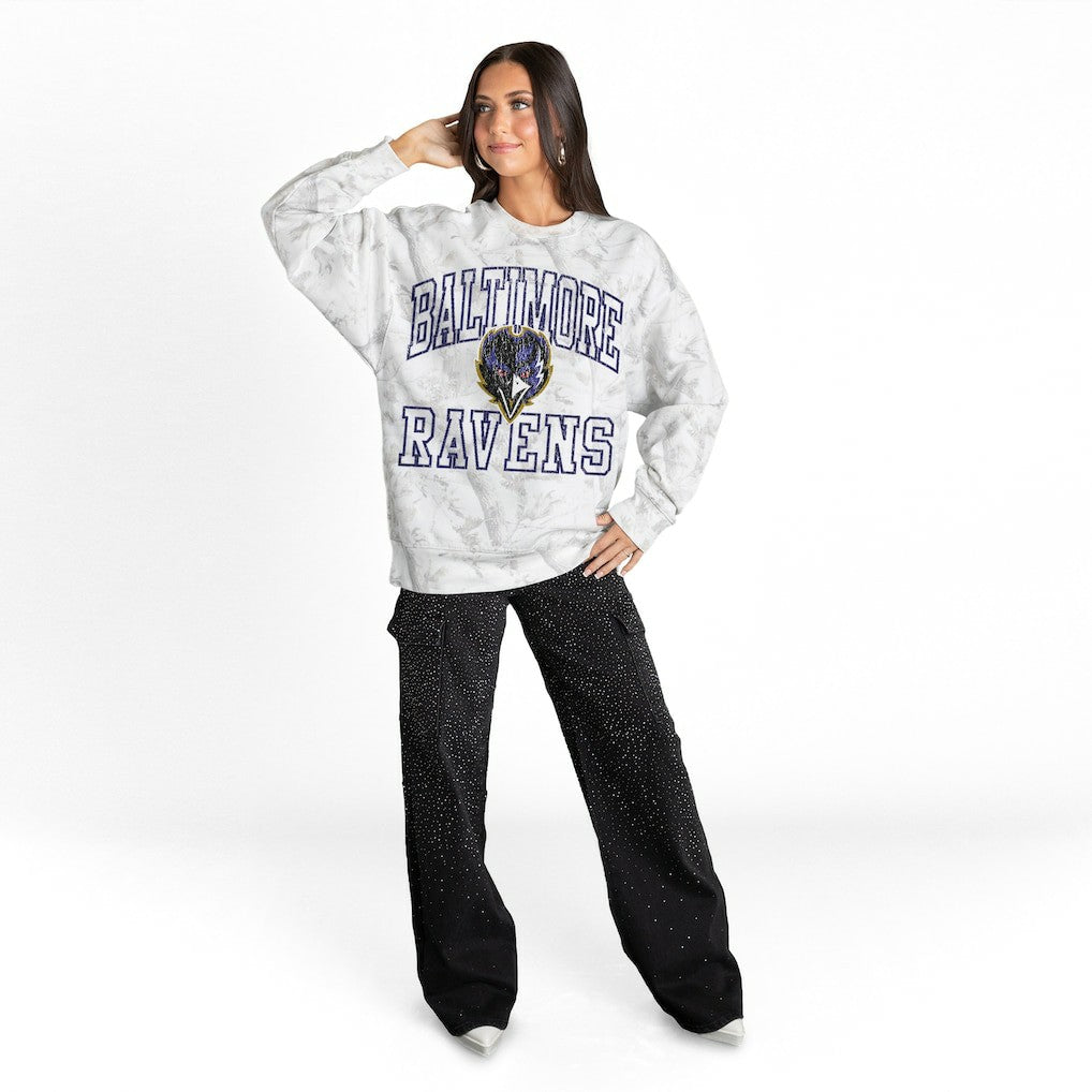 Gameday Couture Women's Whiteout Oversized Premium Fleece Sweatshirt - Baltimore Ravens