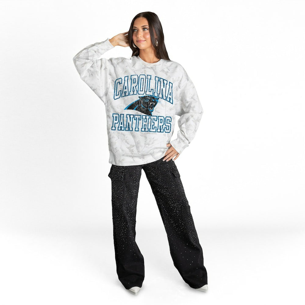 Gameday Couture Women's Whiteout Oversized Premium Fleece Sweatshirt - Carolina Panthers