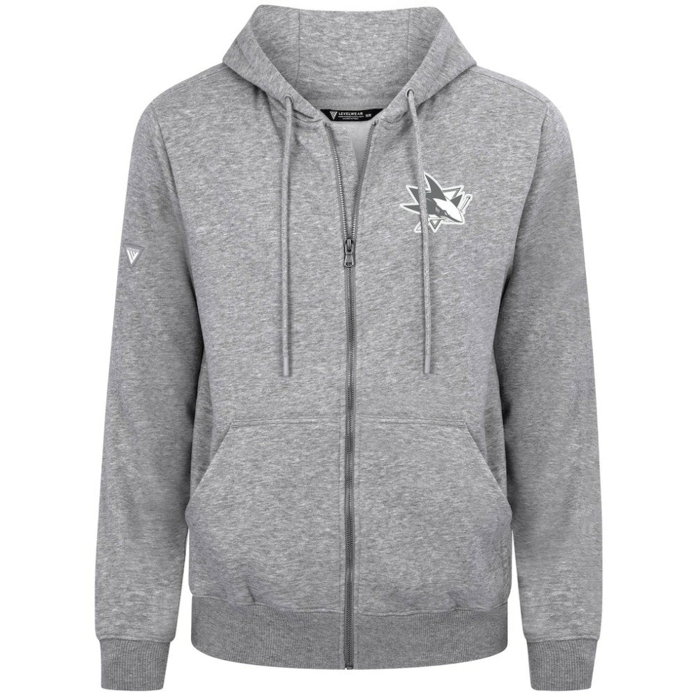 NHL Gray San Jose Sharks Levelwear Podium Chenille Logo Full-Zip Hoodie