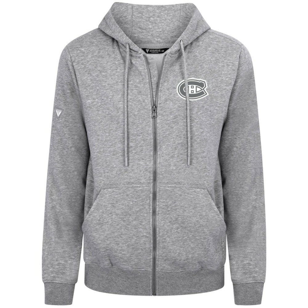 NHL Gray Montreal Canadiens Levelwear Podium Chenille Logo Full-Zip Hoodie