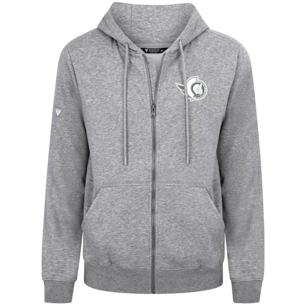 NHL Gray Ottawa Senators Levelwear Podium Chenille Logo Full-Zip Hoodie