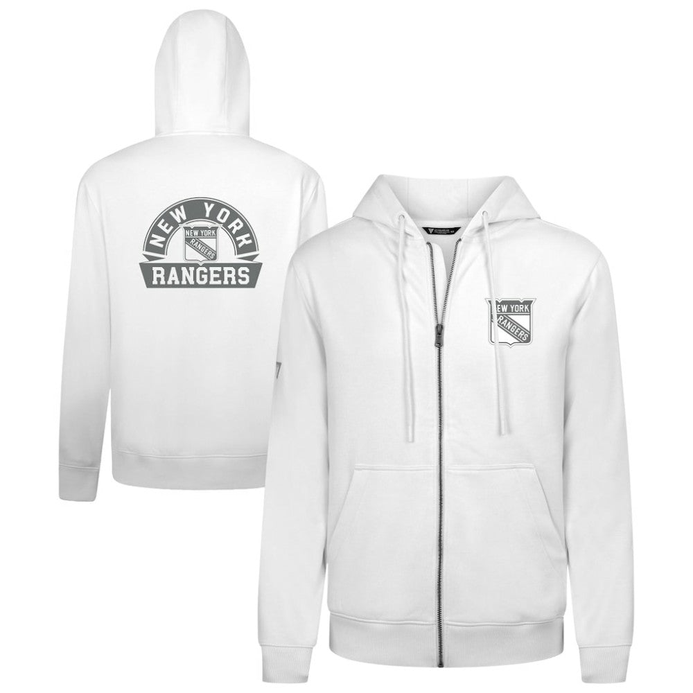 NHL White New York Rangers Levelwear Podium Chenille Logo Full-Zip Hoodie