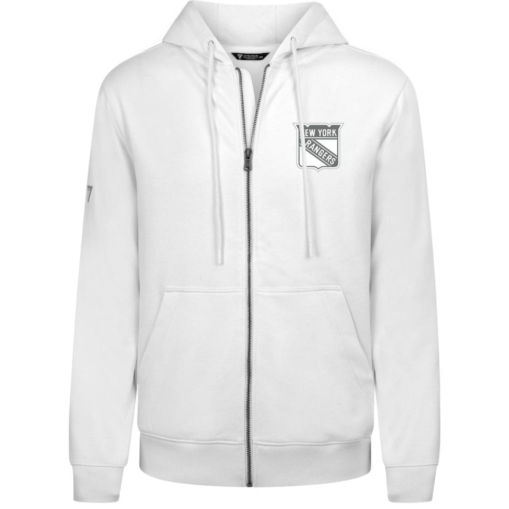 NHL White New York Rangers Levelwear Podium Chenille Logo Full-Zip Hoodie