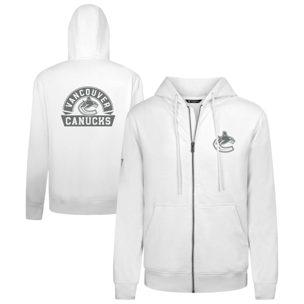 NHL White Vancouver Canucks Levelwear Podium Chenille Logo Full-Zip Hoodie