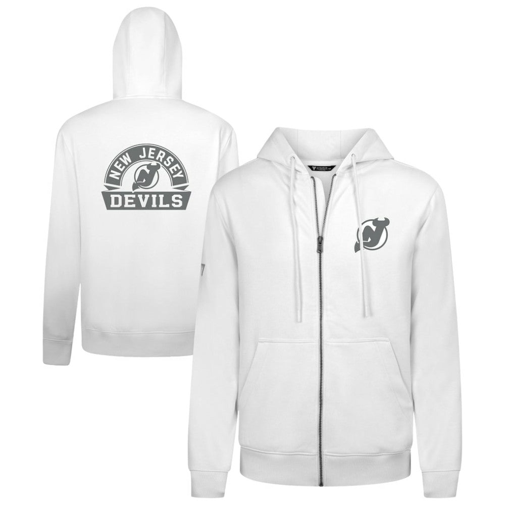 NHL White New Jersey Devils Levelwear Podium Chenille Logo Full-Zip Hoodie