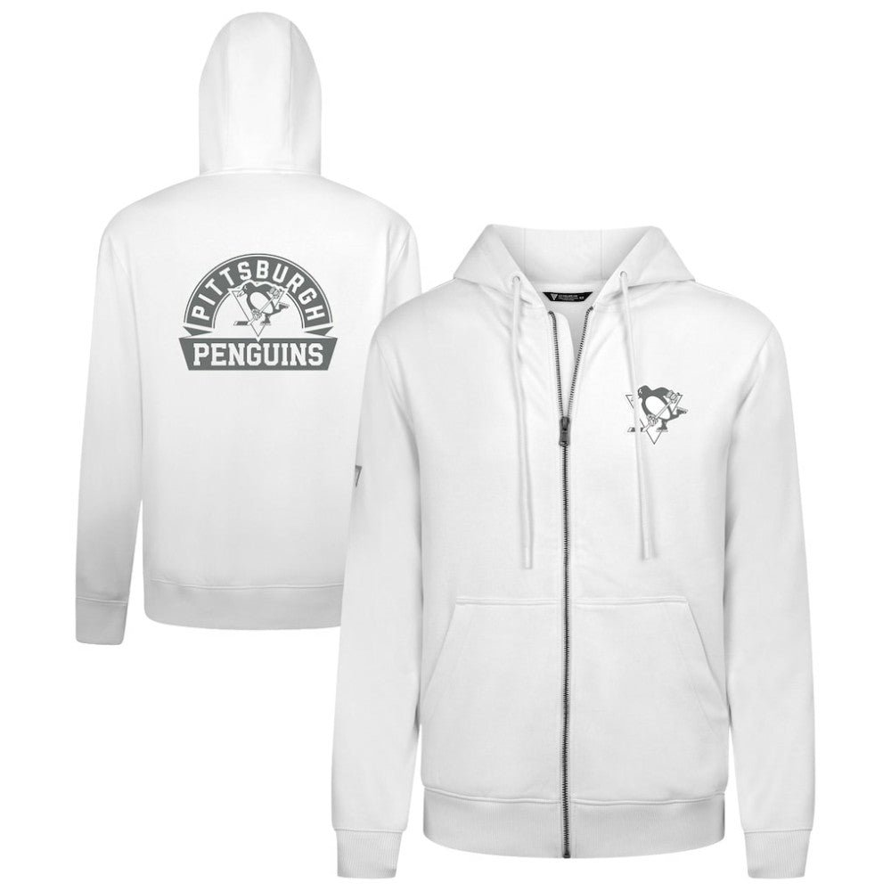 NHL White Pittsburgh Penguins Levelwear Podium Banner Arch Full-Zip Hoodie