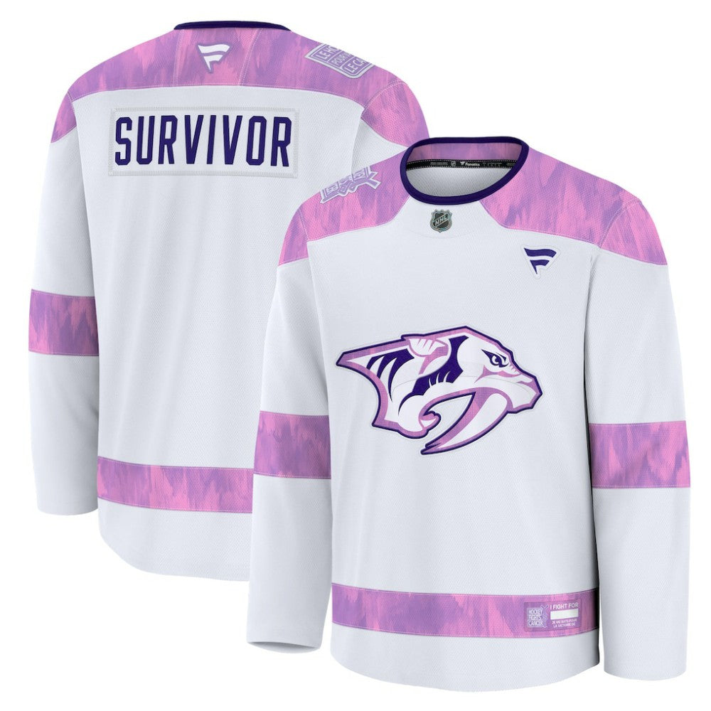 NHL White Nashville Predators Fanatics Hockey Fights Cancer Survivor Practice Jersey