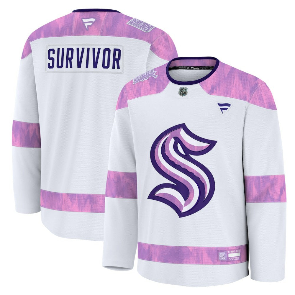 NHL White Seattle Kraken Fanatics Hockey Fights Cancer Survivor Practice Jersey