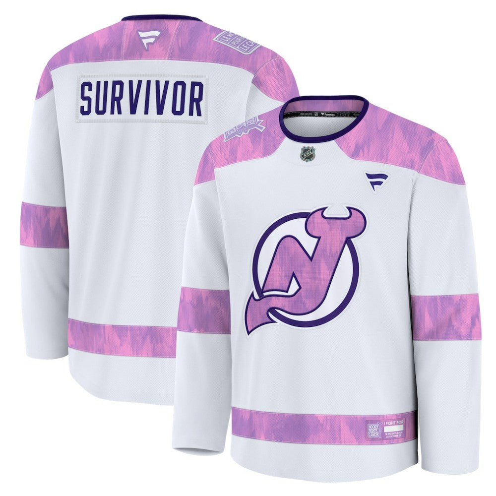 NHL White New Jersey Devils Fanatics Hockey Fights Cancer Survivor Practice Jersey