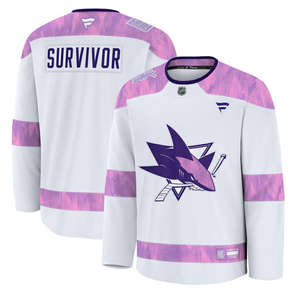NHL White San Jose Sharks Fanatics Hockey Fights Cancer Survivor Practice Jersey