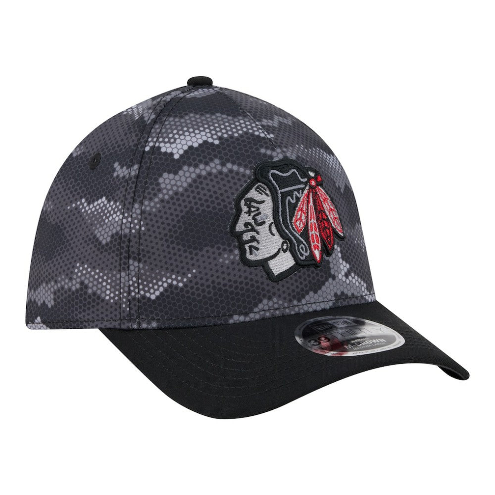 NHL Black Chicago Blackhawks New Era Zero Dark 39THIRTY Flex Hat