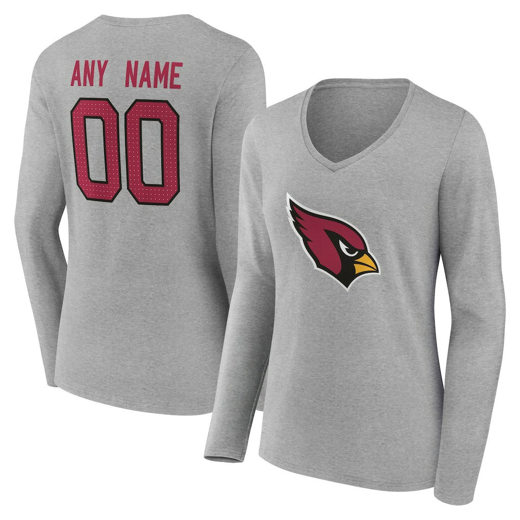 Women's Team Authentic Personalized Name & Number Long Sleeve V-Neck T-Shirt - Arizona Cardinals