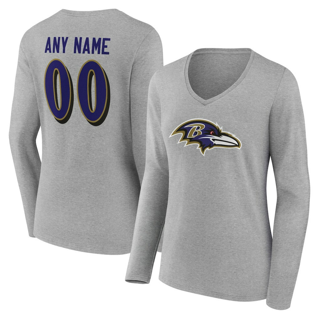 Women's Team Authentic Personalized Name & Number Long Sleeve V-Neck T-Shirt - Baltimore Ravens