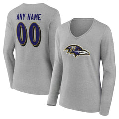 Women's Team Authentic Personalized Name & Number Long Sleeve V-Neck T-Shirt - Baltimore Ravens
