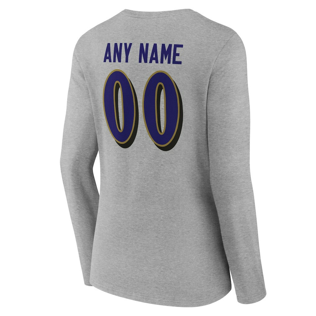 Women's Team Authentic Personalized Name & Number Long Sleeve V-Neck T-Shirt - Baltimore Ravens