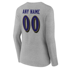 Women's Team Authentic Personalized Name & Number Long Sleeve V-Neck T-Shirt - Baltimore Ravens
