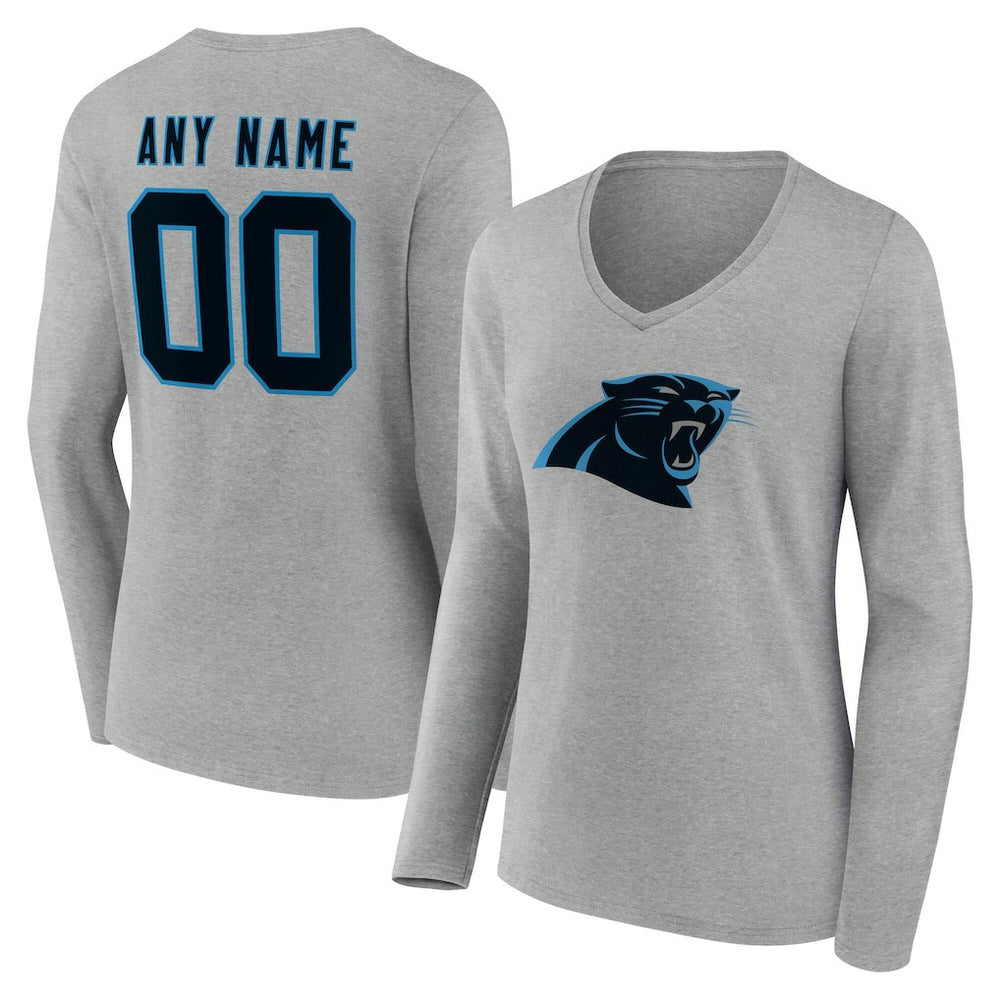 Women's Team Authentic Personalized Name & Number Long Sleeve V-Neck T-Shirt - Carolina Panthers