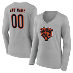 Women's Team Authentic Personalized Name & Number Long Sleeve V-Neck T-Shirt - Chicago Bears