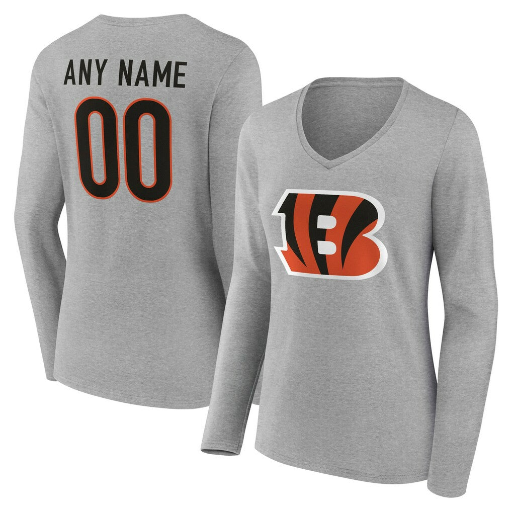 Women's Team Authentic Personalized Name & Number Long Sleeve V-Neck T-Shirt - Cincinnati Bengals