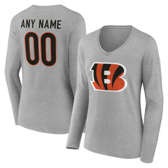 Women's Team Authentic Personalized Name & Number Long Sleeve V-Neck T-Shirt - Cincinnati Bengals