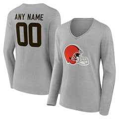 Women's Team Authentic Personalized Name & Number Long Sleeve V-Neck T-Shirt - Cleveland Browns
