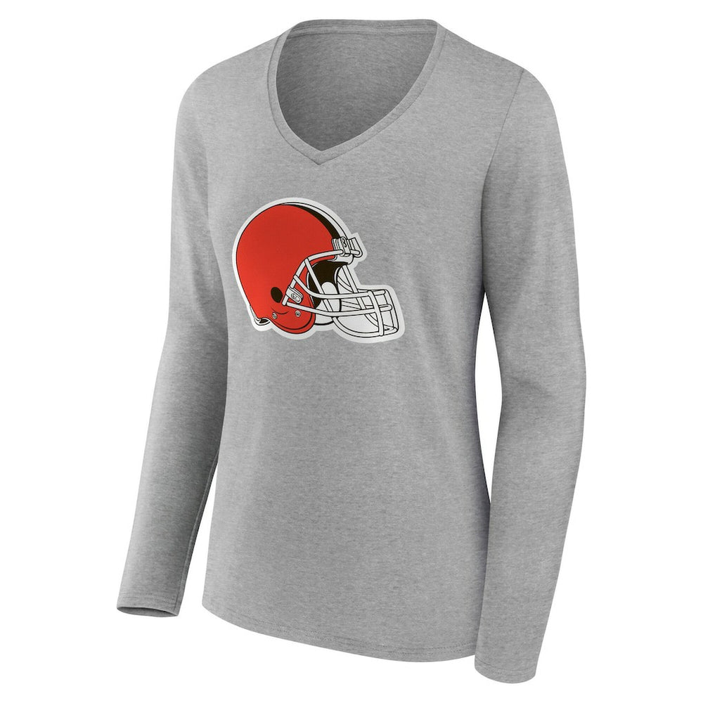 Women's Team Authentic Personalized Name & Number Long Sleeve V-Neck T-Shirt - Cleveland Browns
