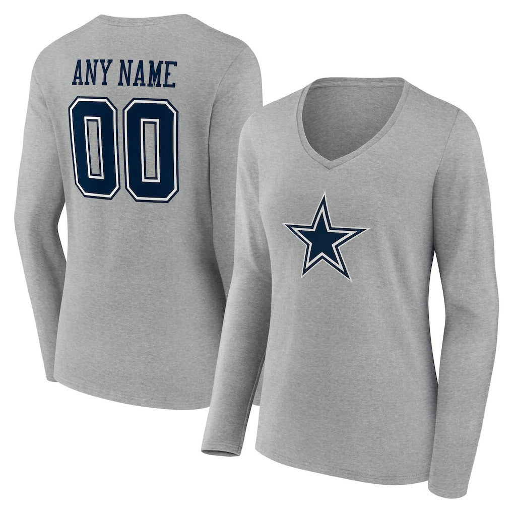 Women's Team Authentic Personalized Name & Number Long Sleeve V-Neck T-Shirt - Dallas Cowboys