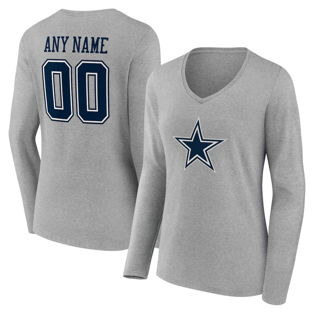 Women's Team Authentic Personalized Name & Number Long Sleeve V-Neck T-Shirt - Dallas Cowboys