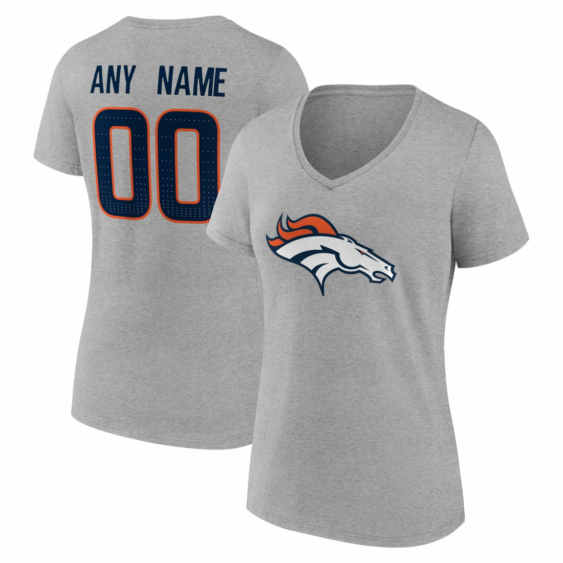 Women's Team Authentic Personalized Name & Number V-Neck T-Shirt - Denver Broncos