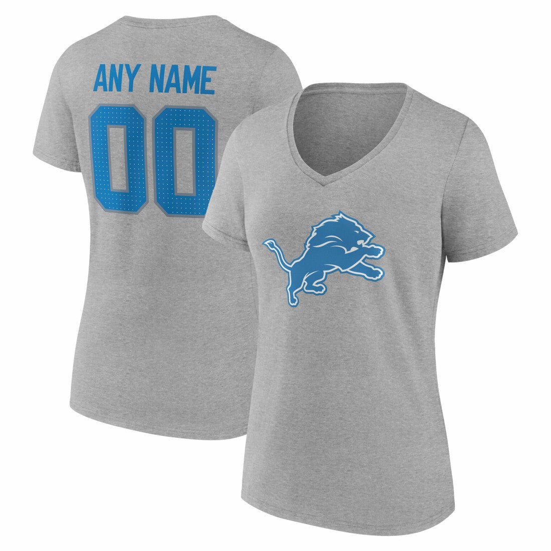 Women's Team Authentic Personalized Name & Number V-Neck T-Shirt - Detroit Lions