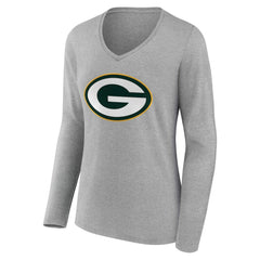 Women's Team Authentic Personalized Name & Number Long Sleeve V-Neck T-Shirt - Green Bay Packers