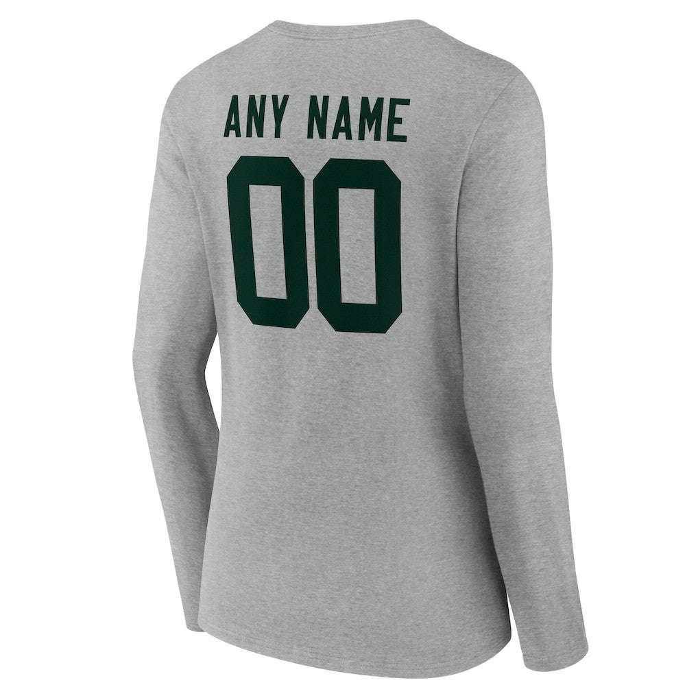 Women's Team Authentic Personalized Name & Number Long Sleeve V-Neck T-Shirt - Green Bay Packers