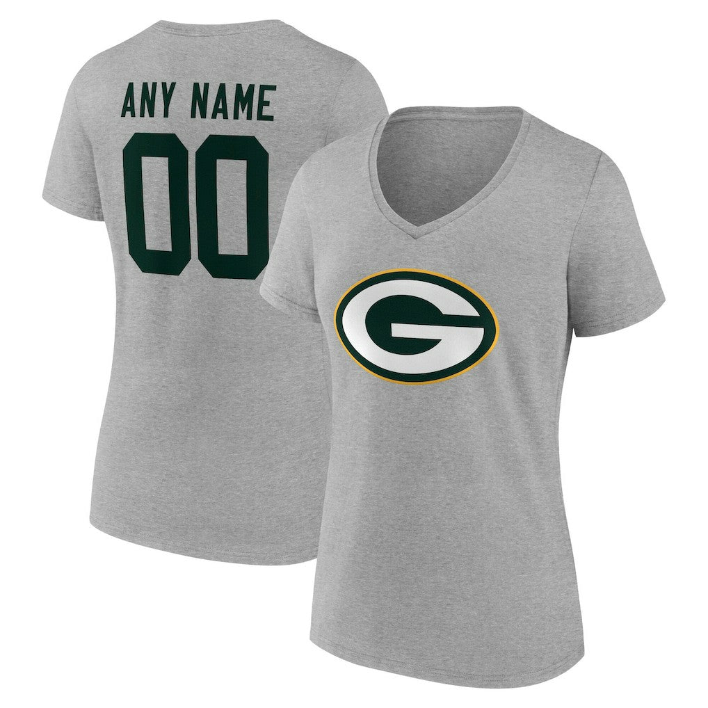 Women's Team Authentic Personalized Name & Number V-Neck T-Shirt - Green Bay Packers