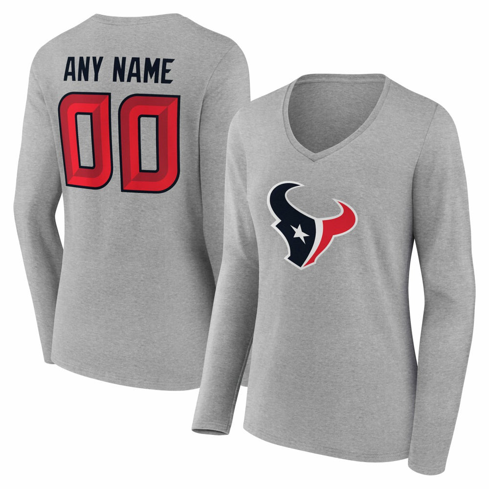 Women's Team Authentic Personalized Name & Number Long Sleeve V-Neck T-Shirt - Houston Texans