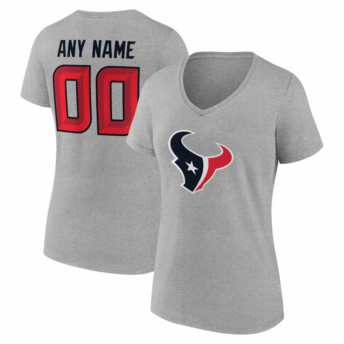 Women's Team Authentic Personalized Name & Number V-Neck T-Shirt - Houston Texans